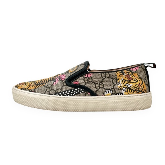 Gucci GG Supreme Monogram Print Bengal Tiger Gray Printed Slip-On Sneakers sz 38 - Picture 6 of 11